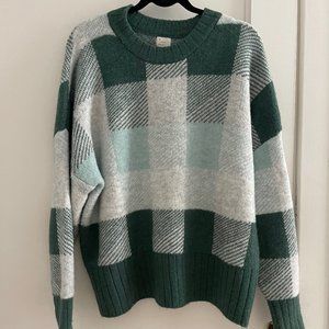 A New Day Green Checkered Crew Neck Sweater